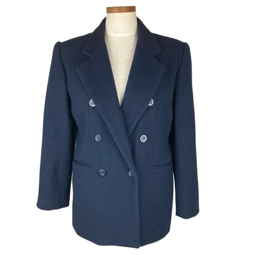 Vintage Herman Geist Navy Wool Cashmere Blend Double Breasted Blazer Sz 6P